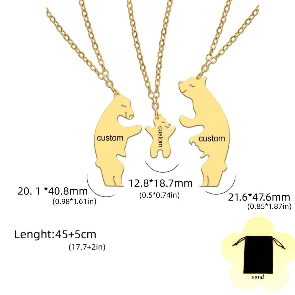2pcs Personalized Custom Animal Bear Pendant Matching Necklace Set